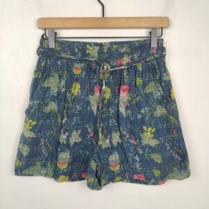 Label Ritu Kumar Floral Print Shorts Womens 3 Small Blue Viscose Blend Bohemian
